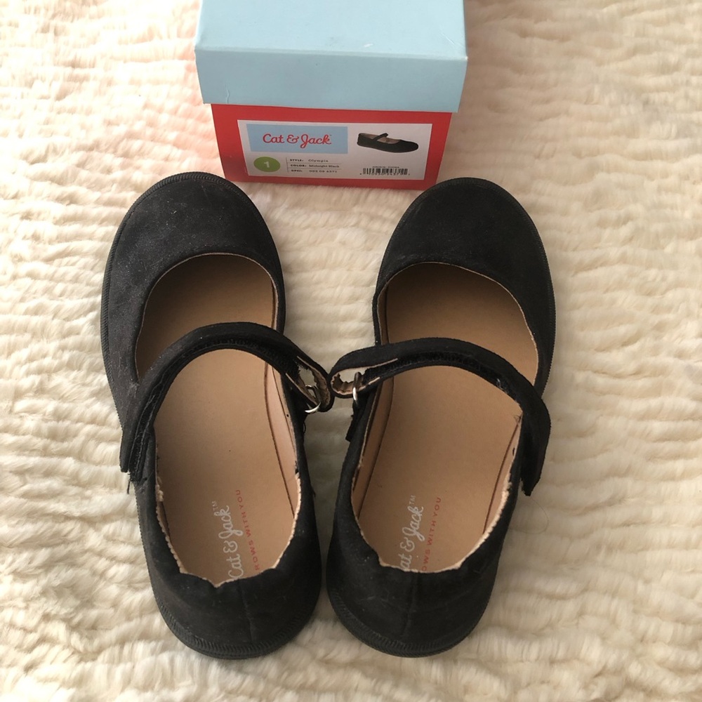 Cat & Jack Olympia Shimmery Black Girls Mary Jane Shoes-size 1